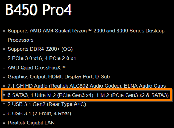 Contoh spesifikasi storage yang disupport motherboard