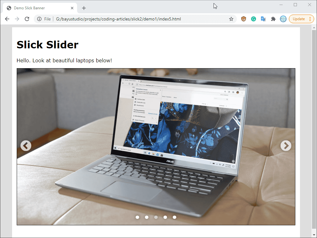 Tampilan slick slider setelah distyling